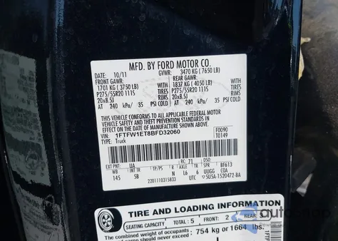 2011 Ford F-150 Fx4 from USA, damaged, VIN 1FTFW1ET8BFD32060